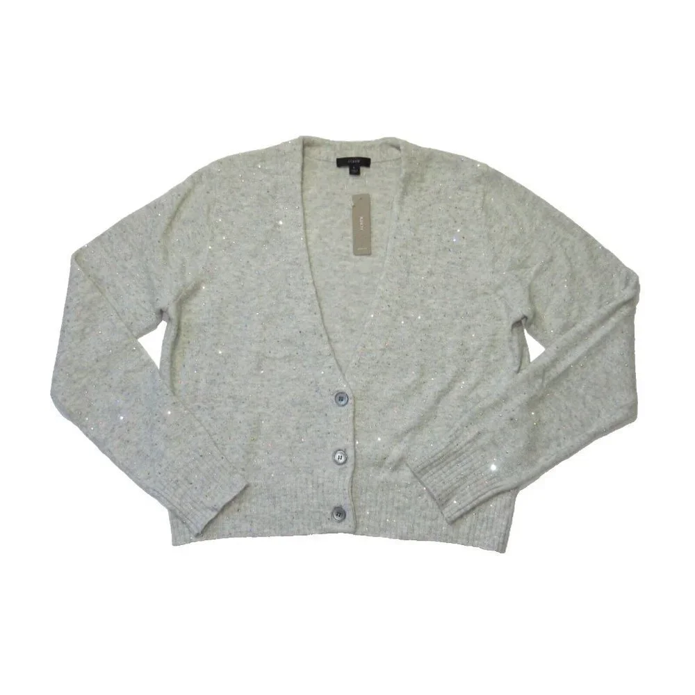 NWT J.Crew V-neck Sparkle Cardigan in Heather Dusk Supersoft Yarn Sweater L